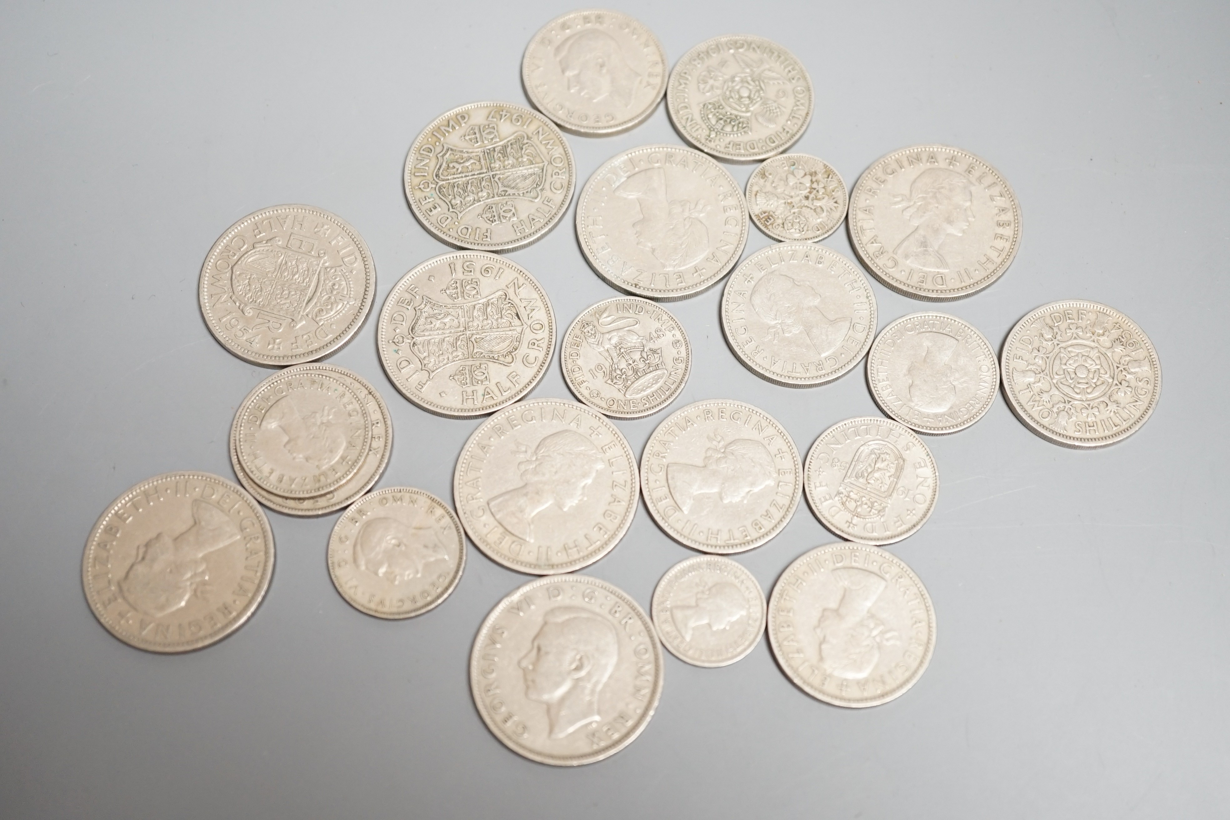 Assorted UK George VI and QEII coins.